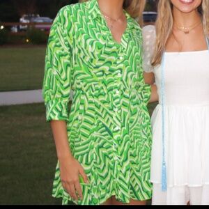 Zara green patterned button down mini dress